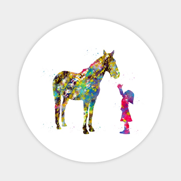 Little girl with horse Magnet by erzebeth